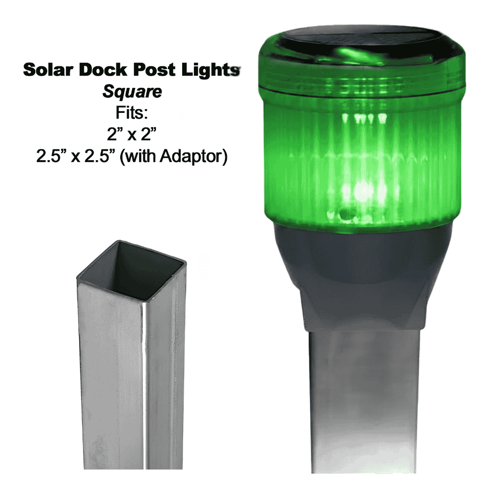 Solar Dock Lites (2 Pack) – Square – Green LED-1