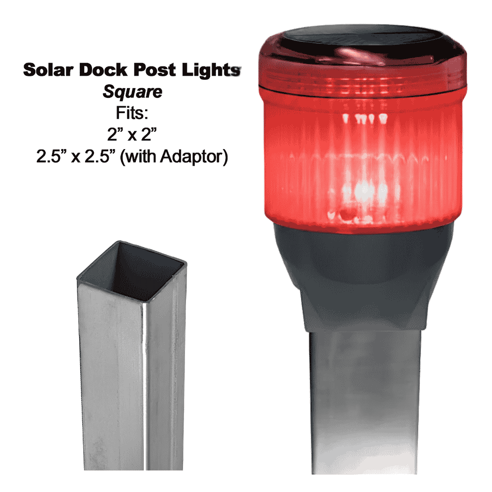 Solar Dock Lites (2 Pack) – Square – Red LED-1